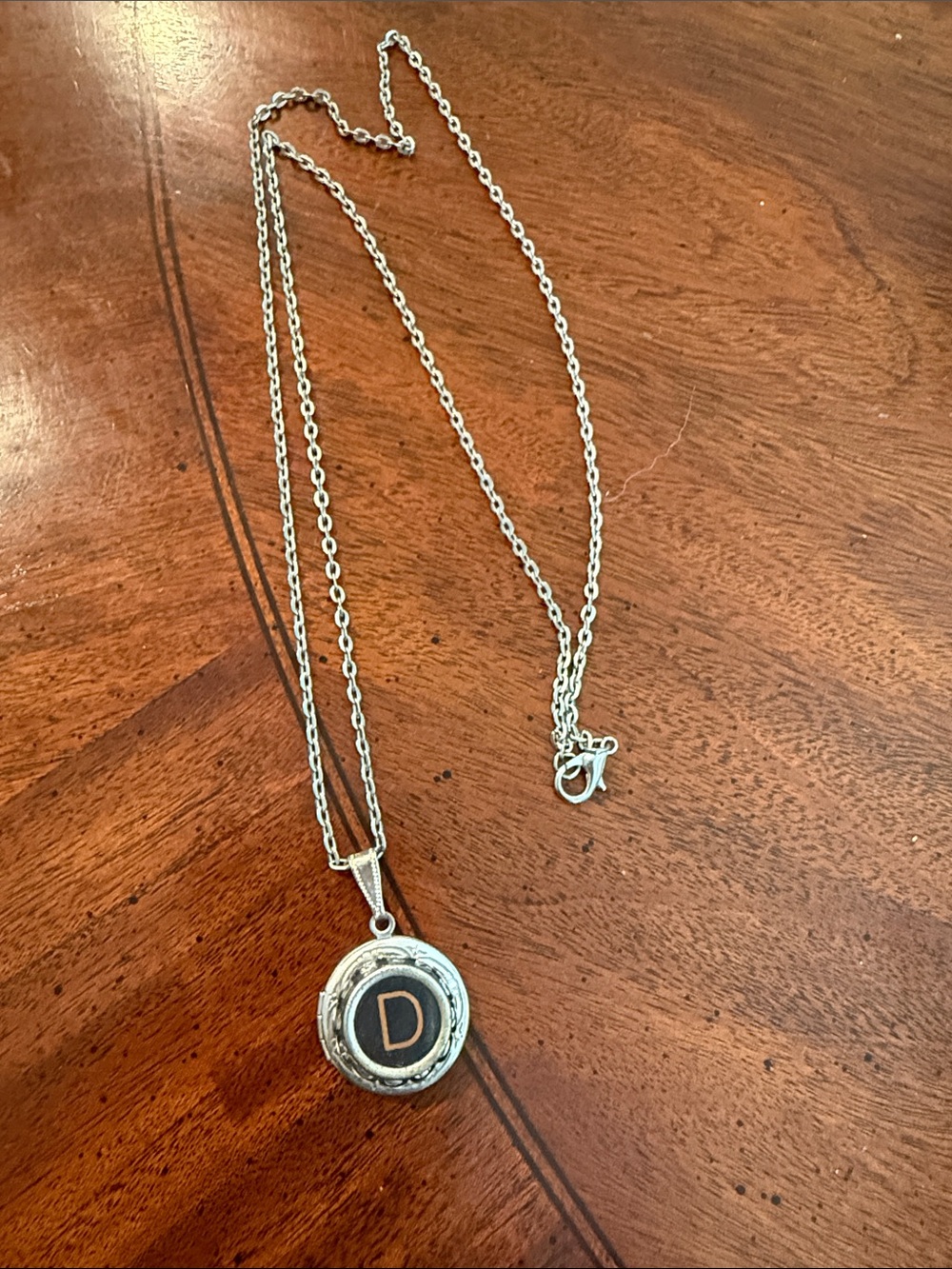 Initial 'D' Silver Pendant Necklace locket made from old typewriter key